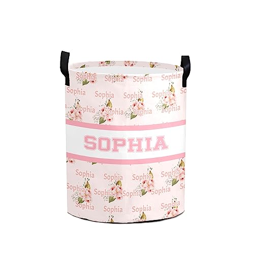 Personalized Name Flower Splicing Pink Laundry Basket with Name Text Waterproof Bedroom Living Room Storage Basket