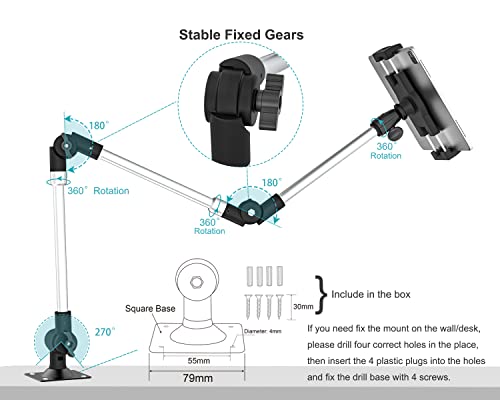 Aozcu Tablet Wall Mount For Ipad, 35In Adjustable Arm Drill Base Tablet Mount For Kitchen Cabinet Desk, Camera Holder Webcam Stand For Ipad Pro 12.9 Air Mini, Galaxy Tabs, Switch,Iphone,4-13" Tablets #TOP7