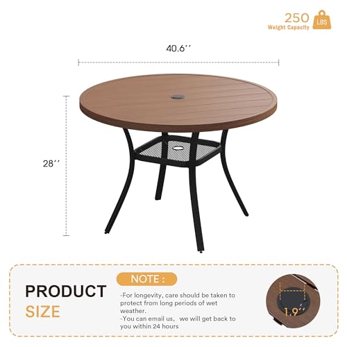 Image of VICLLAX Round Patio Table with Adjustable Umbrella Hole, All Weather Outdoor Round Dining Table for Lawn Garden, 41.2 inchx 28 inch Walnut Wood-Like Outdoor Coffee Table