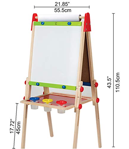 Hape Chevalet Tout-en-un en Bois, Chevalet Récompensé avec Deux Faces, Ajustable en Hauteur avec Rouleau de Papier, Tableau Noir et Tableau Blanc, Aimants et 3 Pots de Peinture