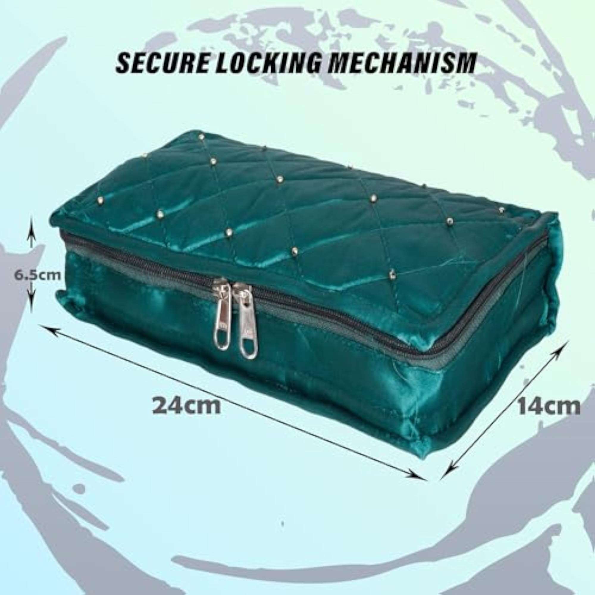 Jewellery Box with 6 Flappable Pouches, Satin Cosmetic Bag