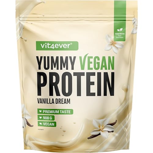Yummy Vegan Protein Vanilla Dream – Batido proteico vegetal con 24,9 g de proteína por porción a partir de aislado de haba (fava) con BCAA y aminoácidos – 908 g