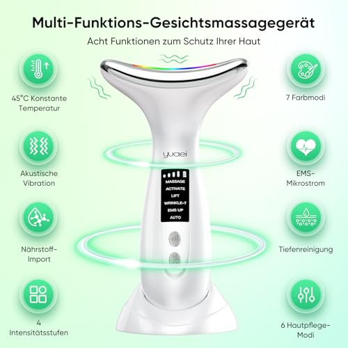 Gesichtsmassagegerät Gesicht Massagegerät Face Gerät: 6 Modi EMS Anti Gegen Falten Massage Gesichtsgerät 7 Light Schönheit - 45℃ Beauty Hautstraffung Lifting Lichttherapie Massager Für Damen Herren
