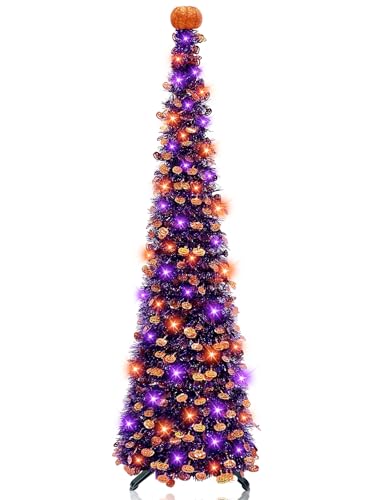 5 Ft Halloween Black Tree Orange & Purple Lights Halloween Decorations