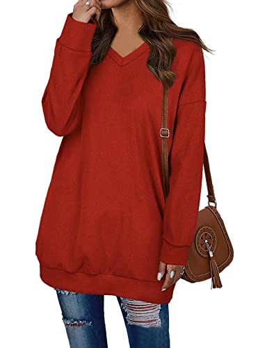 Ofeefan Red Sweatshirt Womens Holiday Sweater Soft Oversized Tops Wine Xxl #TOP2