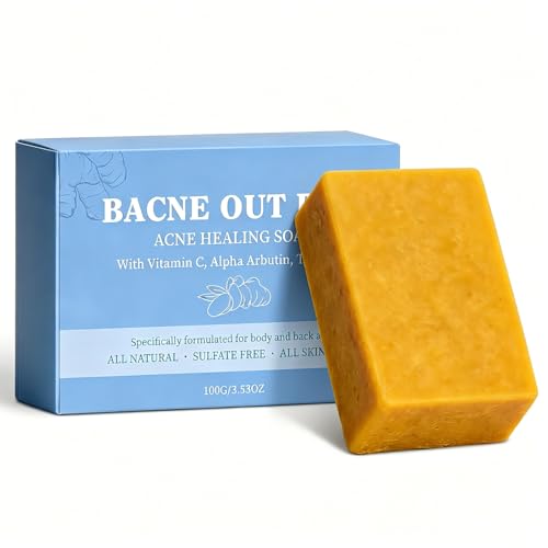 Bacne Out Bar Natural Acne Healing Soap - Turmeric Vitamin C & Alphaarbutin Gentle Cleansing Exfoliating Soap Bar for Back Shoulders Face & Chest Smooth Hydrated Skin (1Pcs)