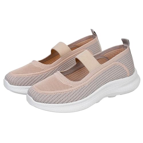 Baskets Mary Jane en tricot beige à enfiler avec sangle élastique confort