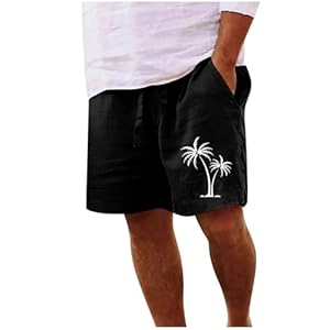 Linen Shorts for Men Relaxed Fit Beach Shorts Men Casual Summer Vacation Baggy Shorts Elastic Drawstring with Pocket