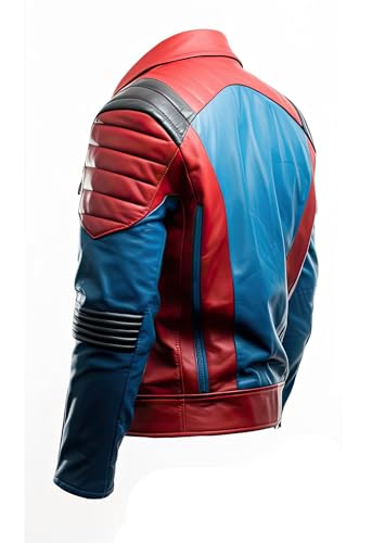 Men’s Red Blue Genuine Sheepskin Quilted Shoulders Stylish Punk Soft Streetwear Biker Rider Leather Jacket2