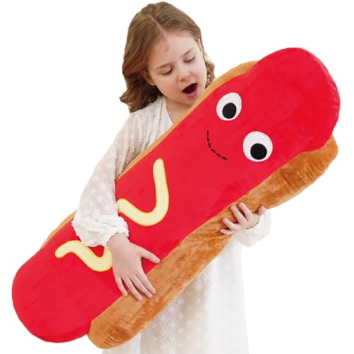 Zctghvy Giant Hot Dog Plush Pillow – 35 Inch Funny Food Plush Toy, Soft Stuffed Hot Dog Pillow, Oversized Hugging Cushion, Jumbo Plushie for Kids, Birthday