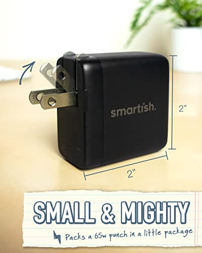 Image of Smartish USB-C /USB Wall Charger for iPhone 17,16,15 & MacBook - Charge Shack-2 Port 65W Quick Charger - Type C Power Brick Wall Plug - Compatible with MacBook Pro iPhone Android Laptops