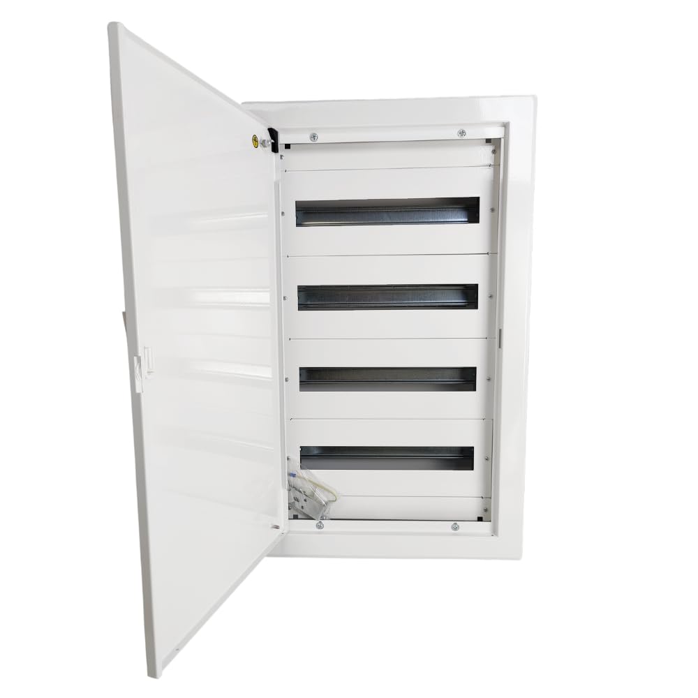 Doktorvolt Caja de distribución empotrada, caja de fusibles, armario de distribución, carcasa de metal, distribuidor empotrado, 72 módulos, 4 filas con puerta, color blanco, IP30 IK07 para instalación