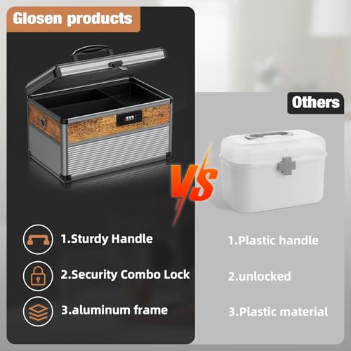 Image of Glosen Security Lock Box with Code, Portable Medication Lock Box for Pill&First Aid Kits, Lockable Storage Box with Shoulder Strap & Handle for Home, Office & Travel (Black, 12inch)