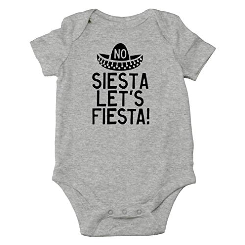 AW Fashions No Siesta Lets Fiesta Baby Bodysuit Funny Cute Cool Romper Outfit Newborn Unisex Boys Girls (Newborn, Sports Grey)