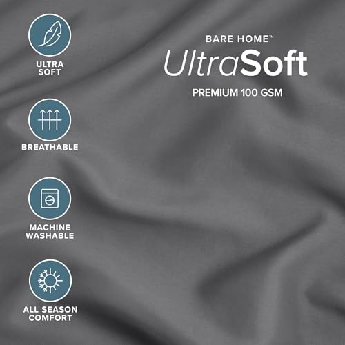 Image of Bare Home Microfiber Pillow Cases - Toddler Size Set of 2 Cooling Pillowcases Double Brushed Grey Pack Easy Care (Toddler Pillowcase 2, Grey)