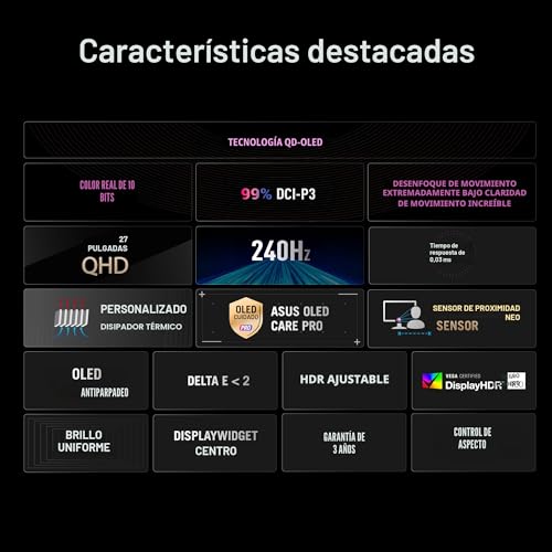 ASUS ROG Strix XG27AQDMES - Monitor Gaming de 27 Pulgadas, 1440p QD-OLED, 240 Hz, Neo Proximity Sensor, OLED Care Pro, ELMB, 99% DCI-P3, DisplayWidget Center