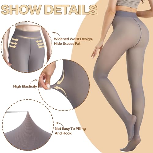 Image of Caprilite Women Fleece Lined Tights-Fake Translucent Leggings High Waist Pantyhose Sheer Thick Warm Tights For Winter