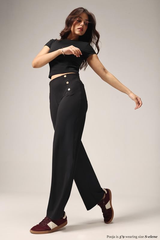Image of BlissClub Womens Ultimate Sailor Pants- Regular High-Rise Straight-Leg Pants Soft Stretchy Fit Back Pockets Smart Casual & Everyday Wear (for Women Upto 5'4)