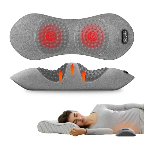 3-in-1 Electric Back Massager Pillow with Heat, Vibration and Traction, Triple Fusion Back Massager Bed and Chair Use, Lumbar Support Pillow for Lower Back Comfort and Spine Support (Gray)