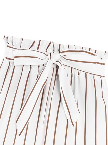 Image of Girls 2 Piece Outfits Summer Ruffle Sleeve Top and High Waisted Striped Shorts Set for Girls 7-14