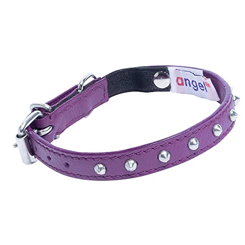 Studded Cat Collar, Genuine Leather Kitten Collar, Sturdy Breakaway Cat Collar With Bell And Elastic Stretch,Cat Accessories, Orchid Purple, 12 X 1/2 Inches - Angel Pet Supplies #TOP15