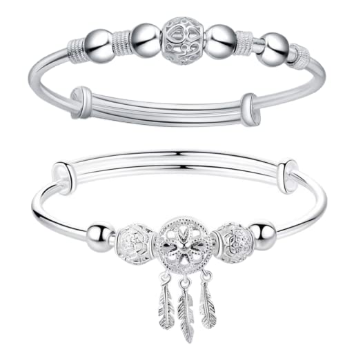 Sterling Silver Bracelets For Women 925 Sterling Silver Beads Bangle Bracelet Transfer Lucky Cuff Bracelet Adjustable Fashion Women Jewelry