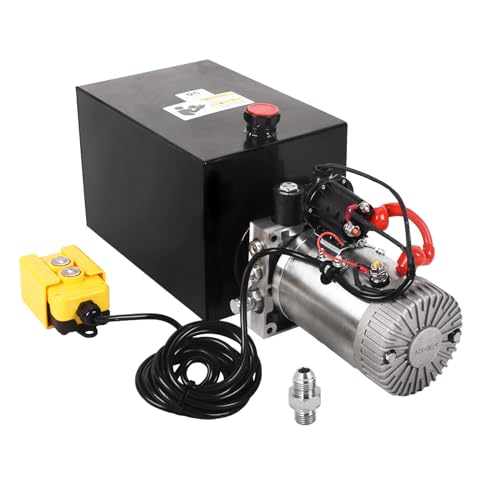 VAIDPRO 13 Quart Hydraulic Pump 12V DC Single Acting Electric Hydraulic Pump 3.25 Gallon Dump Trailer Pump 3200 PSI Hydraulic Power Unit Metal Reservoir for Dump Trailer Car Lifting