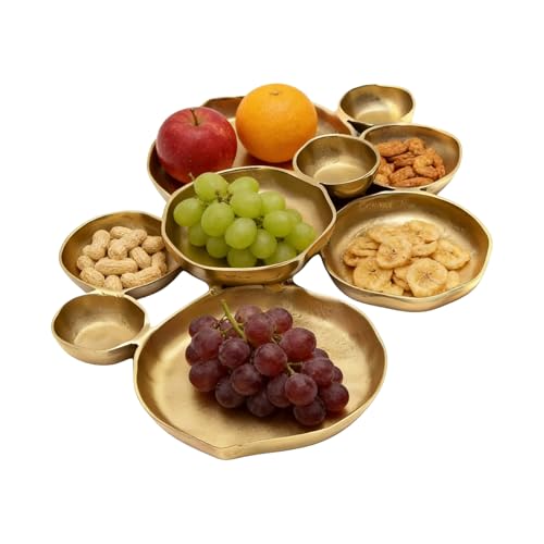 Cluster Serving Plate, Shiny Gold Snack Tableware, 9-Piece Round Serving Bowl Cluster - For Potato Chips, Dip, Nuts, Appetizers, Restaurant, Breakfast, Home, Housewarming, Wedding