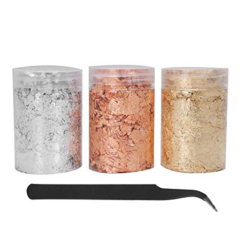 30g Nail Art DIY Gold Foil DIY Gold Flakes Decoration Brass and Red Copper and Aluminum for Manicure Crafts Painting Resin Jewelry Making Nails,3 Bottles Gold Leaf Gilding Resin Flakes, Nail GOL
