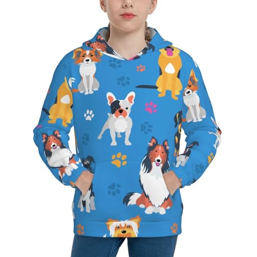 Cute Dogs Kids Pullover Hoodies Boys Sweatshirts Girls Athletic Clothes with Pocket