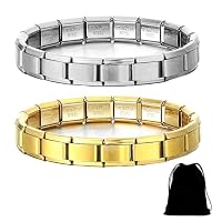 Rienan Italian Charm Bracelet - 2 Stück Abnehmbare Edelstahl Modul Armband für Modischer Handbemaltes Vintage Basisarmband 9mm