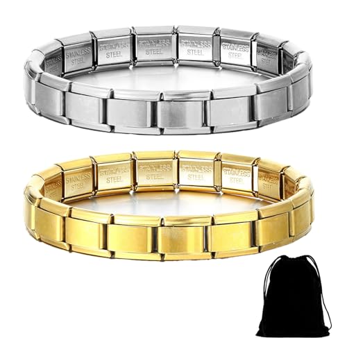 Rienan Italian Charm Bracelet - 2 Stück Abnehmbare Edelstahl Modul Armband für Modischer Handbemaltes Vintage Basisarmband 9mm
