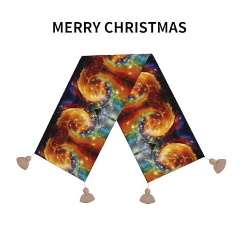 Chemin de table de Noël galaxie : l'élégance textile avec pompons chic