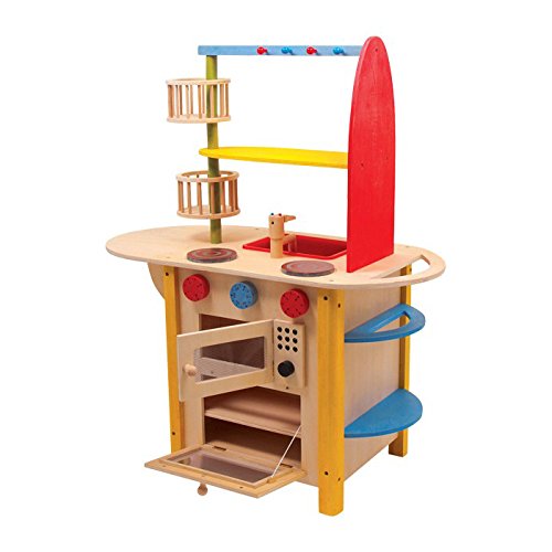 Kinderküche aus Holz mit ausklappbarer Theke, Spielspaß auf beiden Seiten, mit Waschmaschine sowie Herd und Ofen – Bild 4