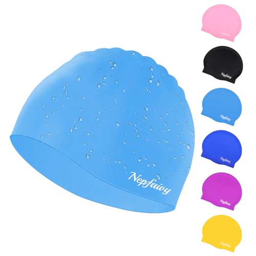 Nepfaivy Kids Swimming Cap Waterproof, 100% Silicone Swimming Hat Kids, Comfortable Anti Slip Boys and Girls Swimming Cap