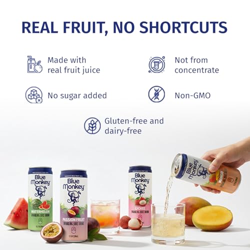 Image of Blue Monkey Coconut Water - 100% Pure Coconut Water from Vietnam - No Pulp - No Sugar Added - Shelf Stable - Refreshing Hydration Drink - 11.2oz (330) 24-Pack
