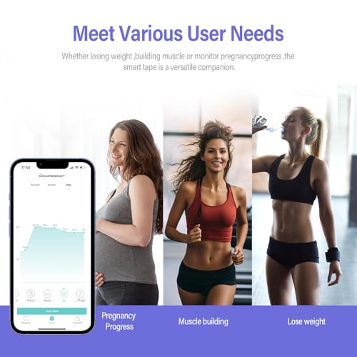 Cinta métrica inteligente Fitdays Bluetooth morada con pantalla LED y carga Tipo C 6