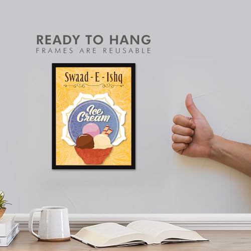 Image of Chaka Chaundh - ice cream wall art poster frame Sweets Mithai shop and confectionery store wall art framed quotes decor item - Restaurant cafe food Deserts poster frame decoration items - 14 X 11 inches