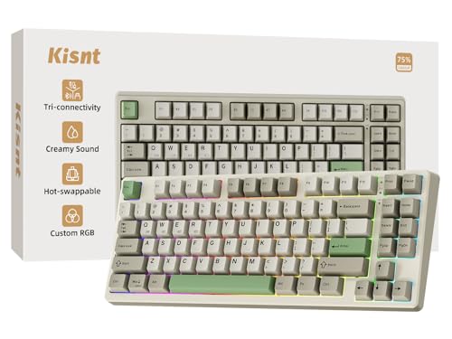 Wireless Mechanical Keyboard,Gasket Mounted with Creamy Sound,Bluetooth/2.4GHz/USB-C,Custom Hot Swappable,RGB Backlit,75% Compact Layout for Gaming/Typing/Win/Mac/PC (Industrial Gray,Linear Switch)