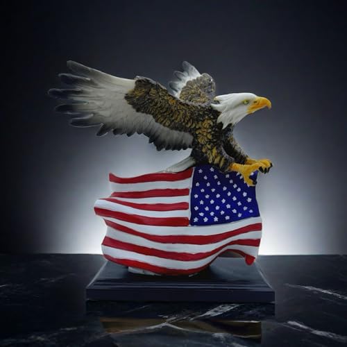 Estatua de Águila Calva con Bandera Americana 7.9x5.9x9 in