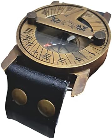 collectiblesBuy Vintage Antique Sundial Compass with Leather Band Retro Watch Compass Nautical Comfort Wear Handmade Article Camping Compass, Boating Compass, Gift Compass