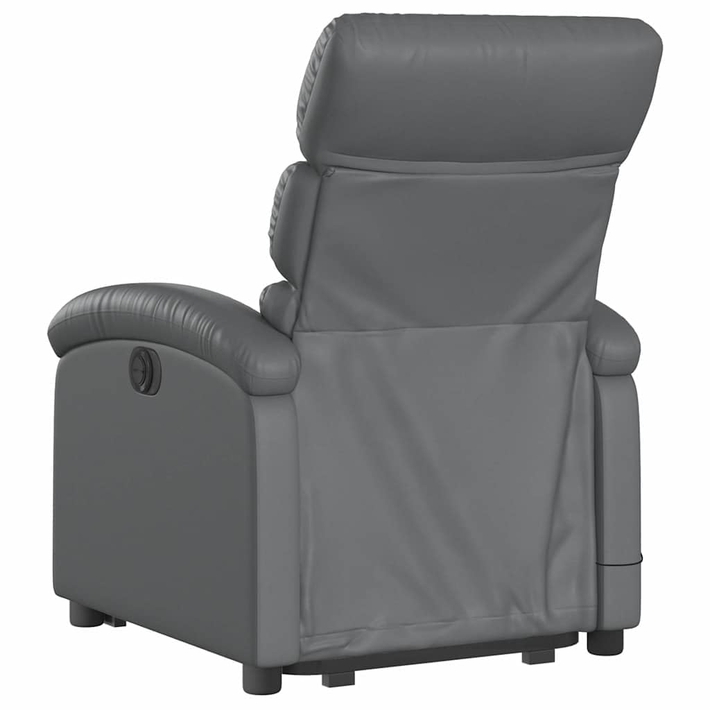 Sillón elevador reclinable con masaje de 6 puntos, color gris, piel sintética, función elevación eléctrica y vibración, estructura estable de madera y metal, bolsillo lateral