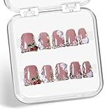 Duck Press on Nails Duck Handmade Press on Nails 3D Luxury Rhinestone Cherry and Pearl Acrylic Fake Nails Designs Flower Stick on Nails Full Cover Thickened False Nails for Women Nail Art DIY（S)