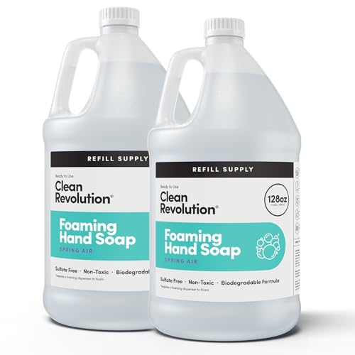 Image of Clean Revolution Foaming Hand Soap Refill with Real Essential Oils, Moisturizing Sulfate-Free Hand Soap, Ready-to-Use Foam Soap Refill for Kitchen & Bathroom (Spring Air) 128 Fl Oz, 2 Pack