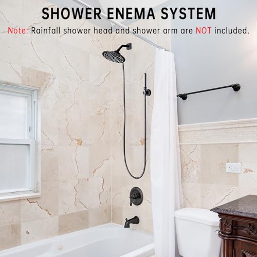 Image of Shower Enema System with 86 Inches Hose, Diverter, Water Control Valve for Men and Women Portable Cleaning, Enema Nozzle Kit Cleaner Attachment (Matte Black)