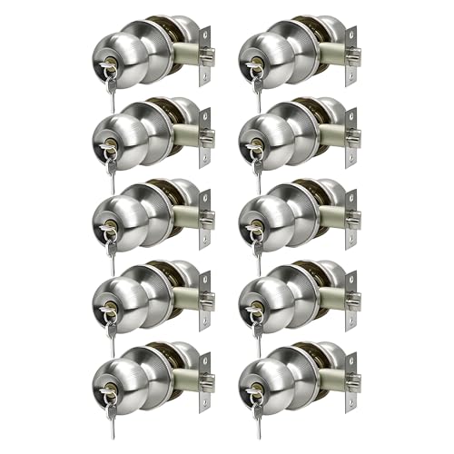 Door Knob with Lock and Keys, Ball Stainless Steel Entry Door Lock with Keyed,Exterior/Interior Door...