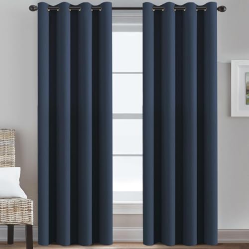 Image of H.VERSAILTEX Blackout Curtain for Living Room Extra Long, Thermal Insulated Bedroom Curtains Grommet Top, Noise Reducing Patio Door Curtain - Navy Blue, One Panel, 52'W x 120'L