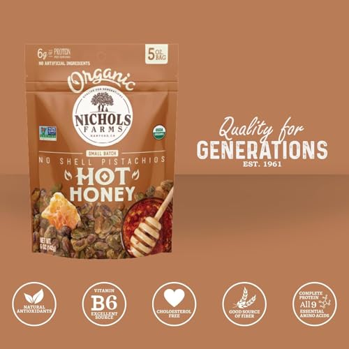 Image of Organic Pistachios, Hot Honey Flavored 5oz 3 Pack No Shell California Pistachios - Nichols Farms