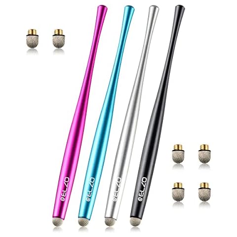 Elzo Capacitive Stylus Pens Premium Metal Slim Combo 4 Pcs Tips for All Touch Screens iPad & Android Tablets DELL/Samsung/HP/Asus/Surface/Samsung/iPhone/LG Cover