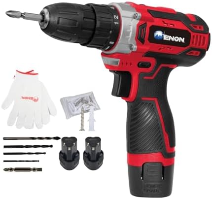 Enon 12V Cordless Drill Machine For Home Use, Compact Cordless Screw Driver, Powerful, 2-Speed, Led, 1500Rpm, 1-10Mm Chuck, Reversible Switch, Drilling, Heavy Duty, 1500 Mah Battery - Black